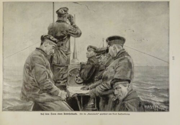 1917 - alter Druck - Auf dem Turm eines Unterseebootes